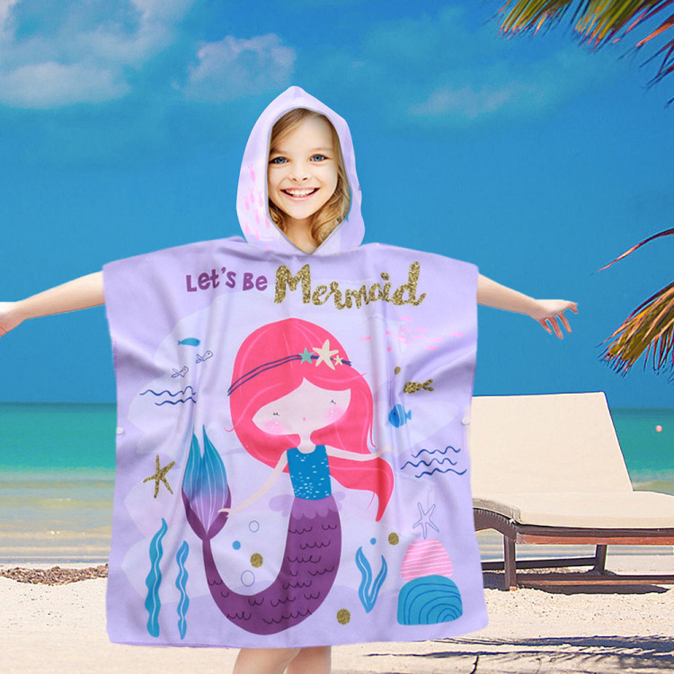 Ręcznik plażowy dla dzieci 60x120 cm Cotton World poncho z kapturem chłonna mikrofibra mała syrenka PD 100-B (3)