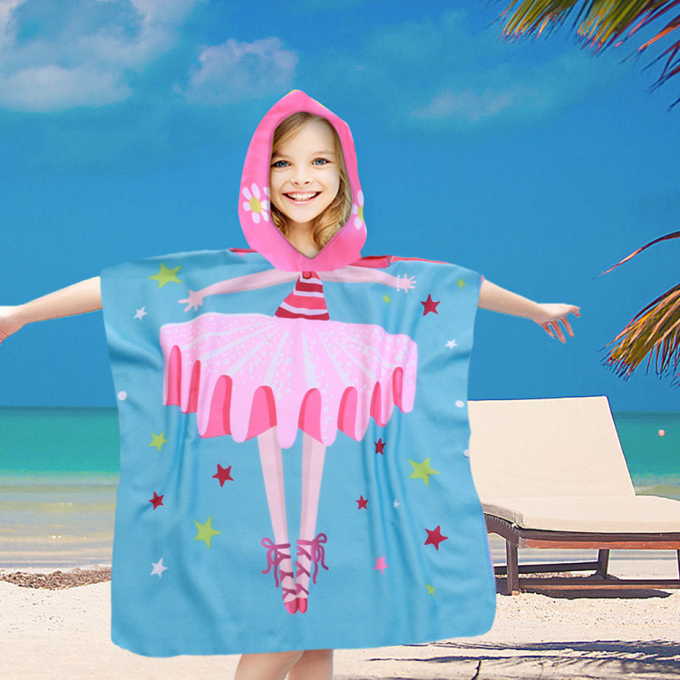 Ręcznik plażowy dla dzieci 60x120 cm Cotton World poncho z kapturem chłonna mikrofibra baletnica PD 100-B (6)