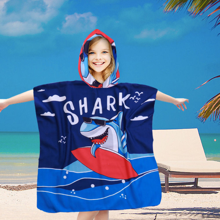 Ręcznik plażowy dla dzieci 60x120 cm Cotton World poncho z kapturem chłonna mikrofibra rekin PD 100-B (9)