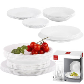 Serwis obiadowy Bormioli Prima 36 elementów białe talerze dla 12 osób