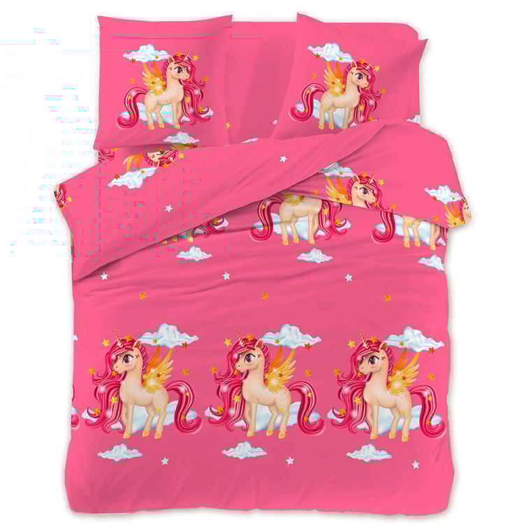 Pościel 140x200 dla dzieci bawełna satynowa 3D Cotton World gruba 2 części 2509 jednorożec