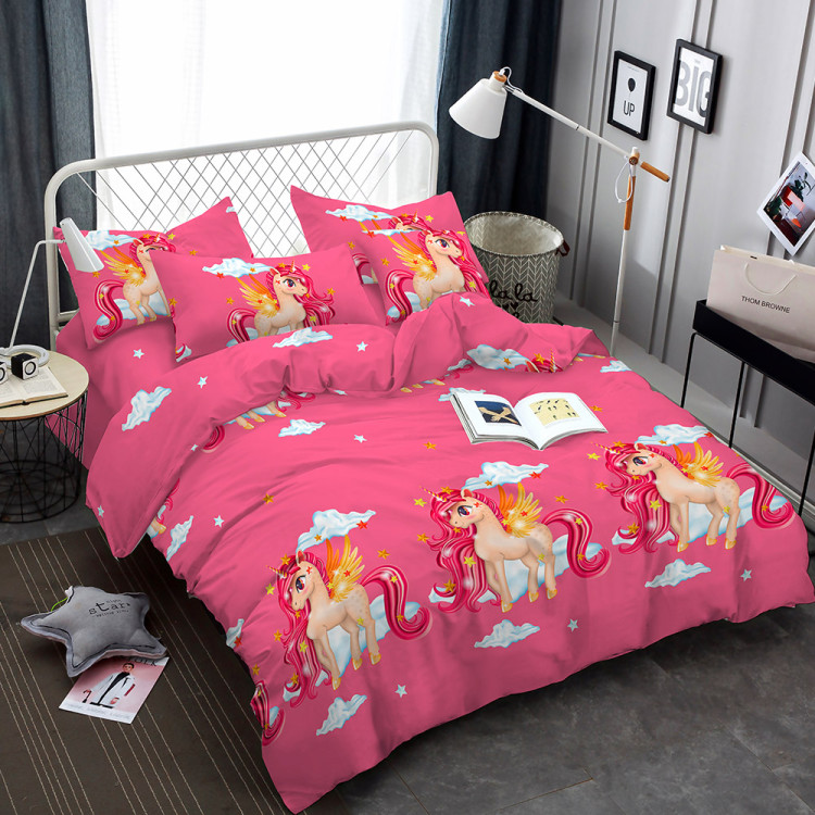 Pościel 140x200 dla dzieci bawełna satynowa 3D Cotton World gruba 2 części 2509 jednorożec