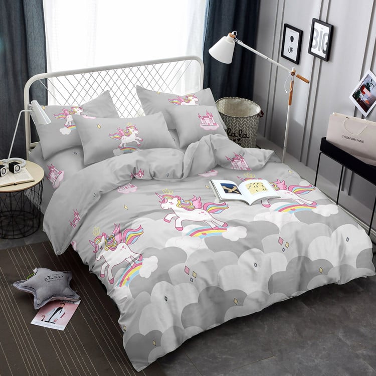 Pościel 160x200 dla dzieci bawełna satynowa 3D Cotton World gruba 3 części 2514 jednorożec