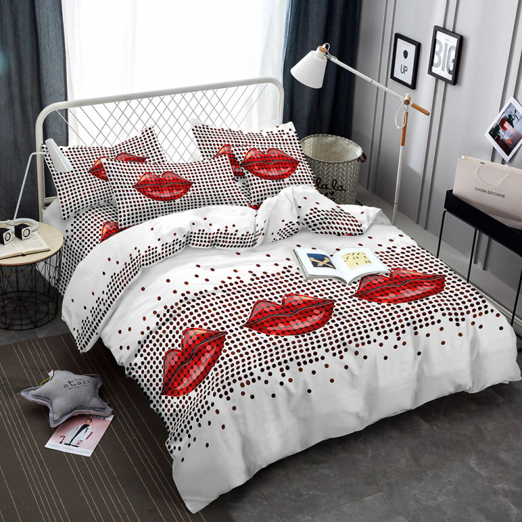 Pościel 200x220 bawełna satynowa 3D Cotton World gruba 3 części 2489 usta