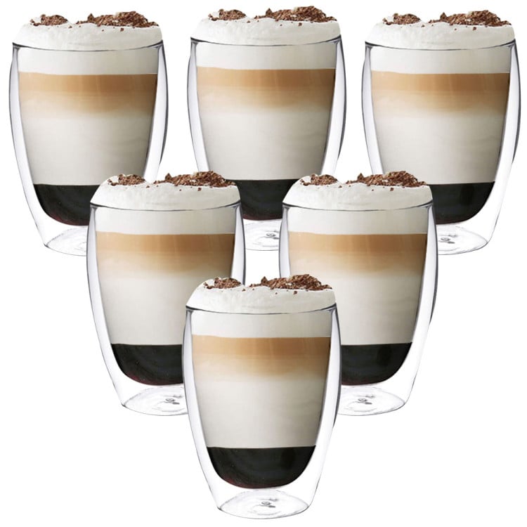 Szklanki termiczne do kawy 300 ml latte MG Home Dolce zestaw z łyżeczkami 6 sztuk