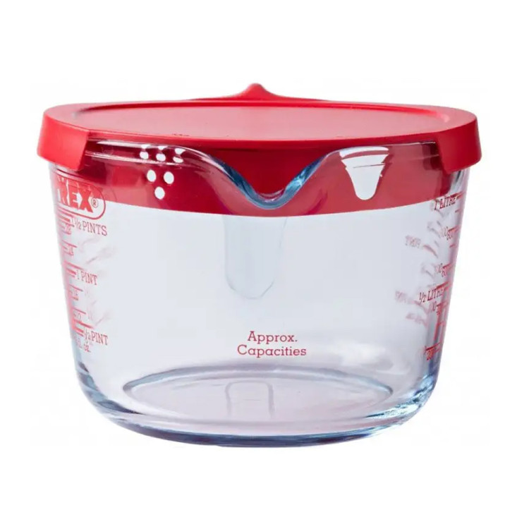 Miarka kuchenna dzbanek szklany ze skalą 1000 ml z pokrywką i sitkiem Pyrex 264P