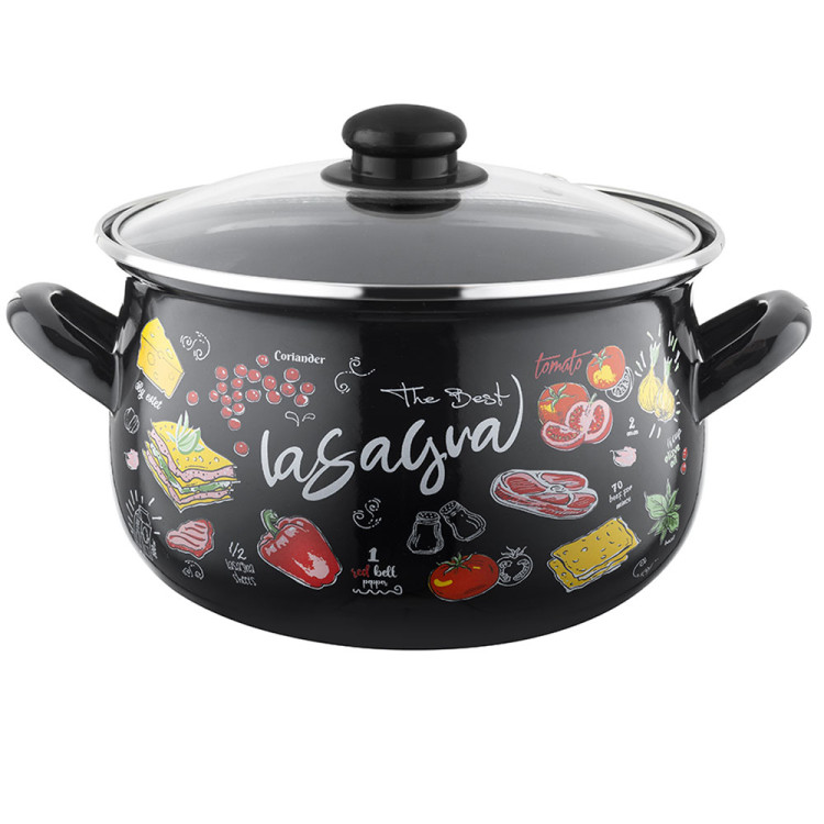 Zestaw 4 czarnych garnków emaliowanych 8 elementów 16/18/20/22 cm Emalia Pleszew Pyza Lasagna