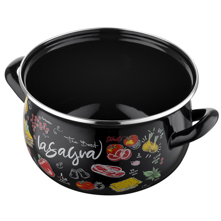 Garnek emaliowany czarny z pokrywką 16 cm Emaila Pleszew Pyza Lasagna