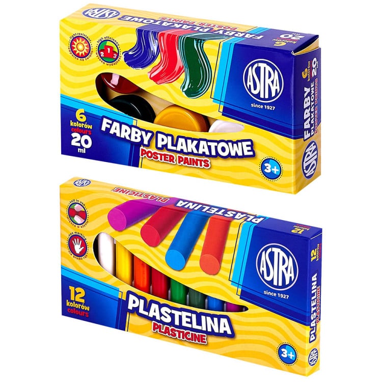 Wyprawka szkolna zestaw dla dzieci ASTRA S 12 elementów kredki farby plastelina
