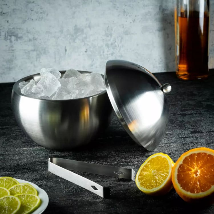 Pojemnik do lodu 1.25 l stalowy cooler na lód Kinghoff KH 1491 zestaw ze szczypcami
