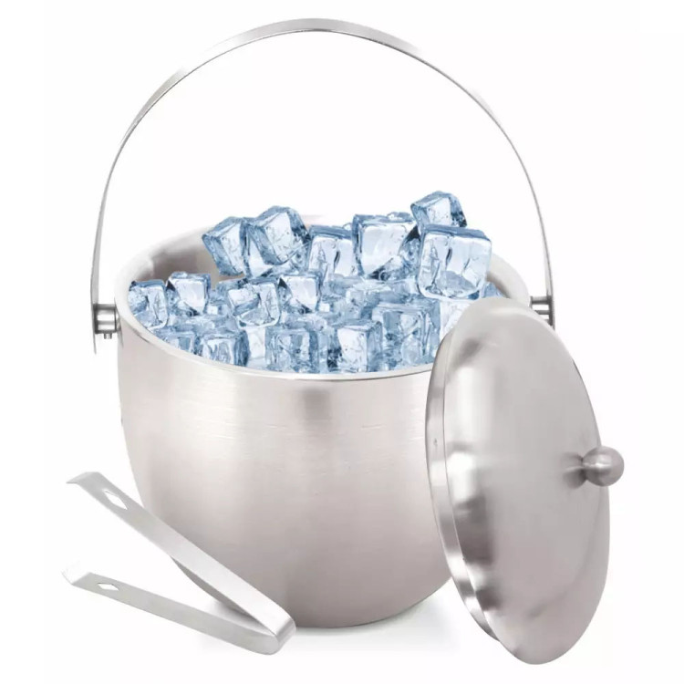 Pojemnik do lodu 1.75 l stalowy cooler na lód Kinghoff KH 1492 zestaw ze szczypcami i uchwytem