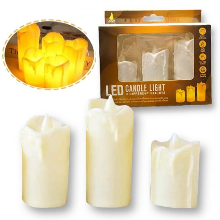 Świeczki LED imitacja wosku zestaw 3 sztuk 5.8/7/8.5 cm wkłady LED do zniczy