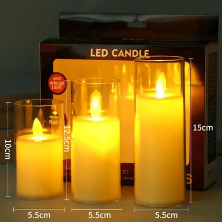 Świeczki LED w obudowie z ruchomym płomieniem zestaw 3 sztuk 10/12.5/15 cm wkłady LED do zniczy imitacja wosku