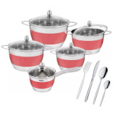 Zestaw garnków stalowych na indukcję Hoffner HF 9947 czerwone ze sztućcami Amefa Scandinave