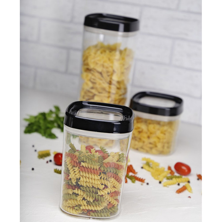 Pojemnik spożywczy 600 ml przezroczysty z szczelną czarną pokrywką Galicja Amos 29569