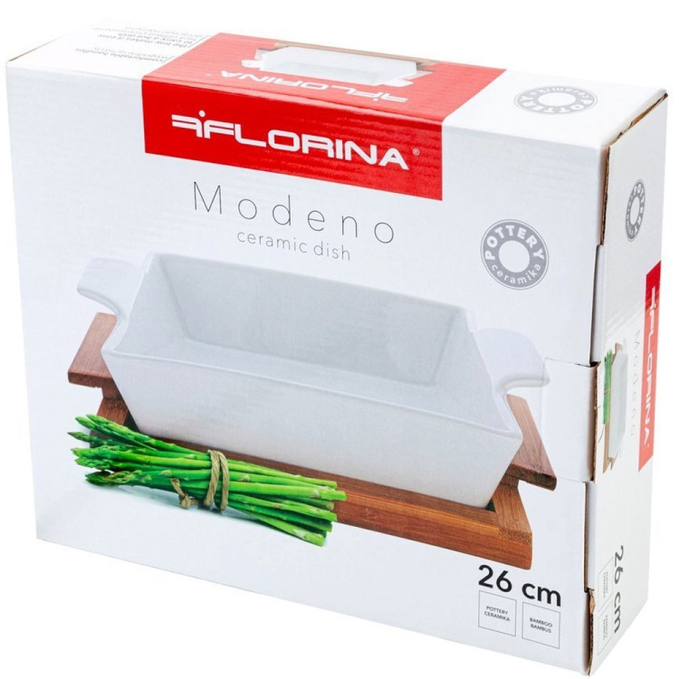 Naczynie ceramiczne na podstawie bambusowej do zapiekania 26 cm Florina Modeno kwadratowe