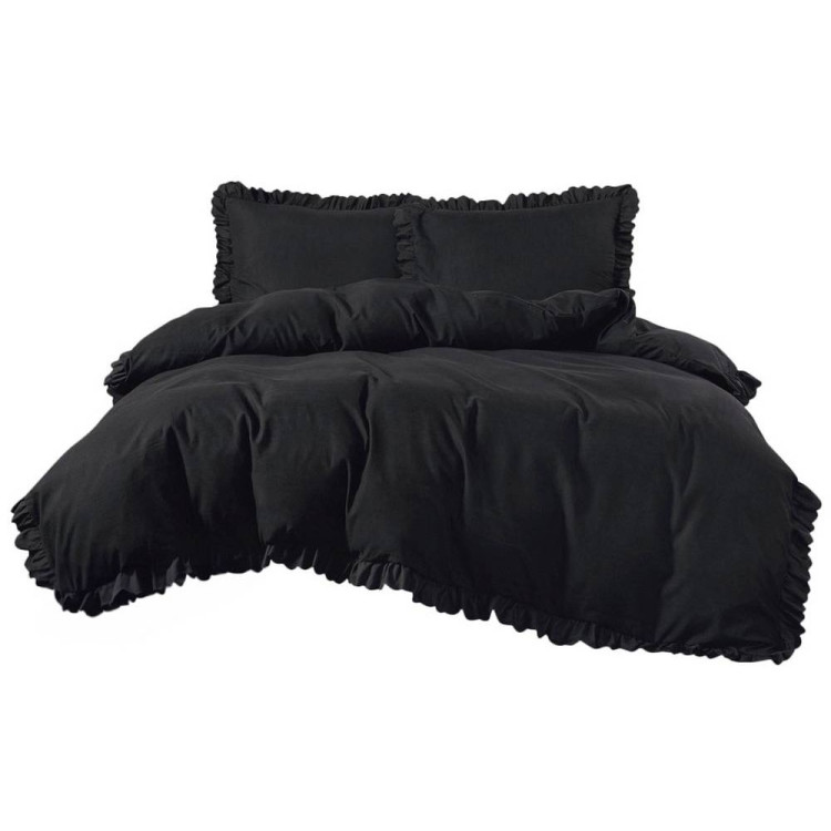 Pościel z falbanką 220x200 mikrofibra Cotton World 3 części 2589 czarna