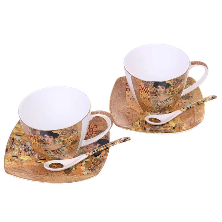 Serwis kawowy na 2 osoby Hoffman Elegance HF - 78 SK porcelana zestaw 2 filiżanek ze spodkami i łyżeczkami w ozdobnym opakowaniu