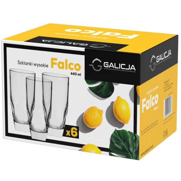 Szklanki wysokie do napojów 440 ml Galicja Falco 24982 zestaw 6 szklanek