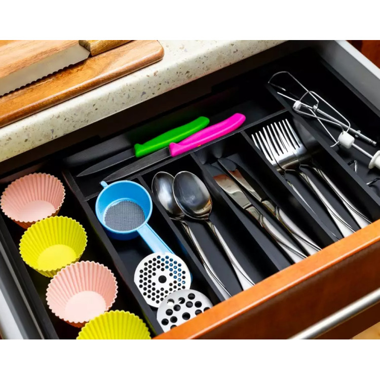Wkład rozsuwany do szuflady czarny na sztućce 52x31.5x5 cm Kinghoff KH 1745 bambusowy organizer