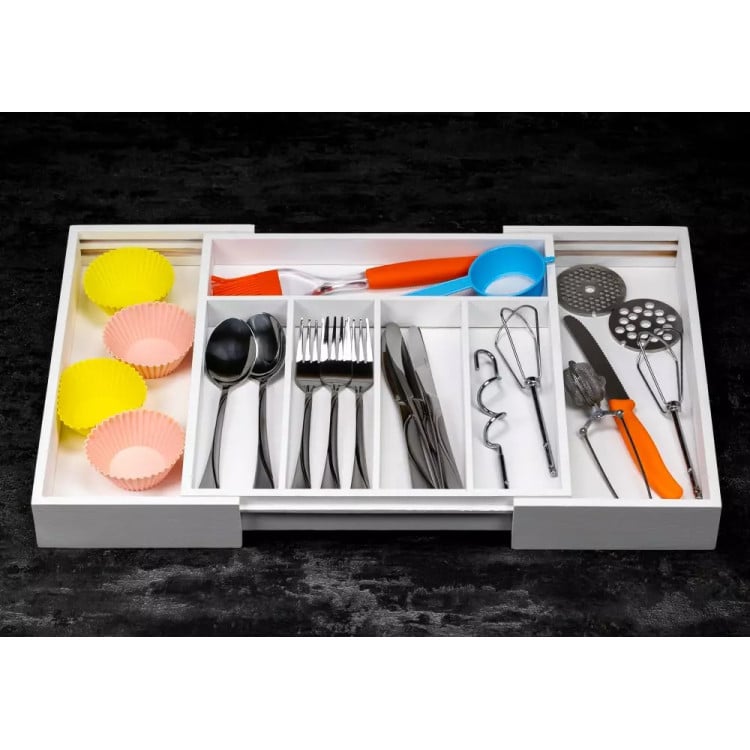 Wkład rozsuwany do szuflady biały na sztućce 52x31.5x5 cm Kinghoff KH 1746 bambusowy organizer