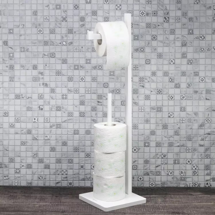 Stojak na papier toaletowy KINGHoff KH 1750 drewniany biały