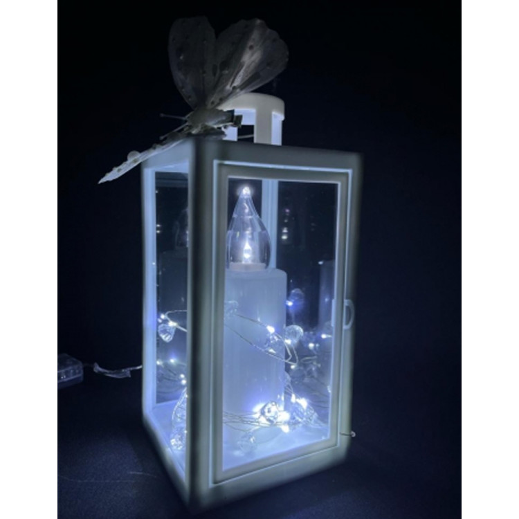 Lampion dekoracyjny z przeszklonymi ściankami 10x10x21.5 cm latarenka mała biała lam35756