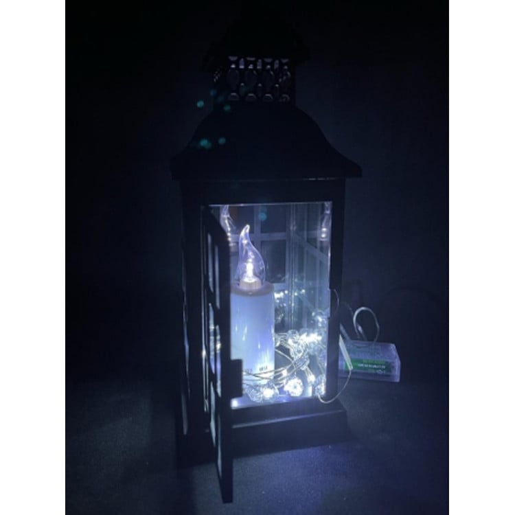 Lampion dekoracyjny z przeszklonymi ściankami w kratkę 11.2x11.2x26.5 cm latarenka czarna lam35725