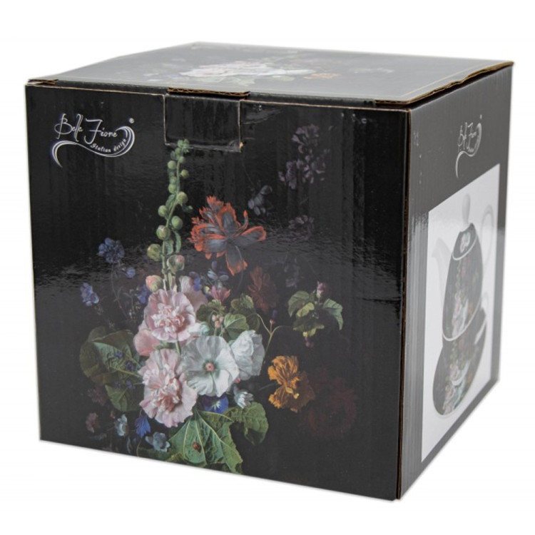 Dzbanek 450 ml z filiżanką imbryk czarny w kwiaty zestaw z filiżanką Tragar Bella Fiore 38977