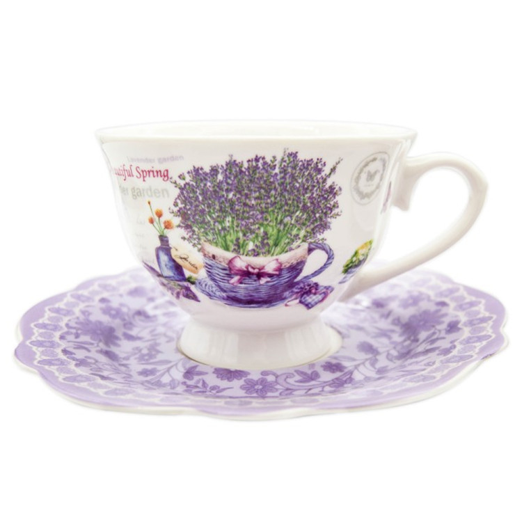 Serwis kawowy na 2 osoby porcelana zestaw 2 filiżanek ze spodkami Bella Fiore lawenda 38975
