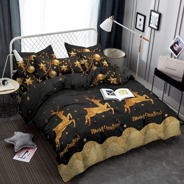 Pościel świąteczna 160x200 bawełna satynowa 3D Cotton World gruba 3 części 2179 renifery