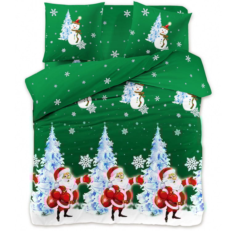 Pościel świąteczna 140x200 bawełna satynowa 3D Cotton World gruba 2 części 2416 mikołaj