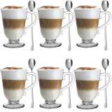 Szklanki z uchem 320 ml Florina Siena kubki do herbaty kawy latte macchiato komplet 6 sztuk w zestawie z długimi łyżeczkami