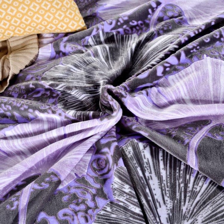 Pościel 160x200 mikrofibra "miś" Cotton World gruba 3 części 2524 fioletowe liście miłorzębu