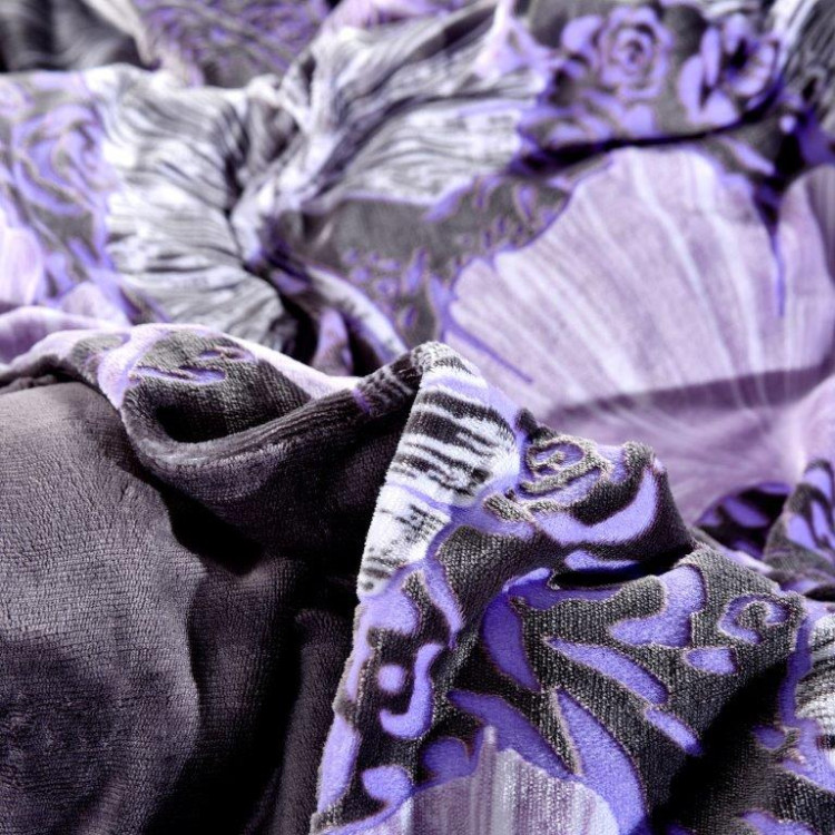 Pościel 160x200 mikrofibra "miś" Cotton World gruba 3 części 2524 fioletowe liście miłorzębu