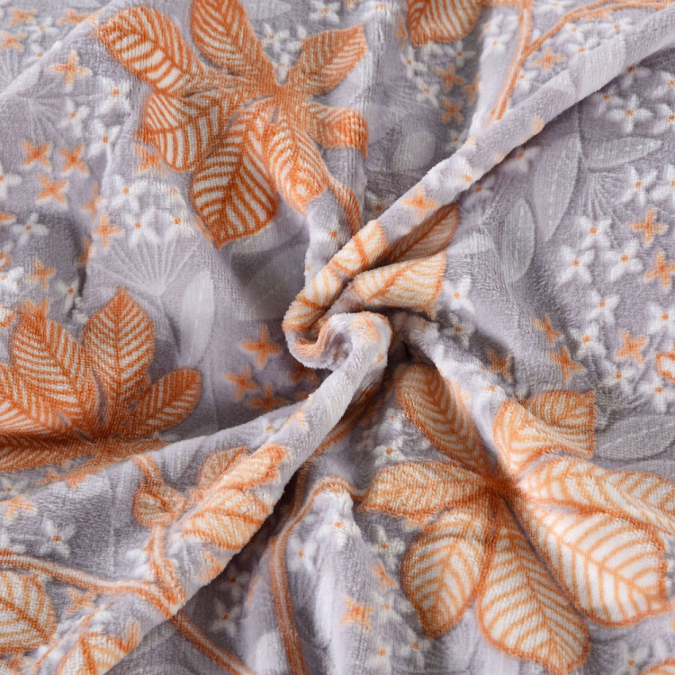 Pościel 160x200 mikrofibra "miś" Cotton World gruba 3 części 2535 szara w brązowe liście