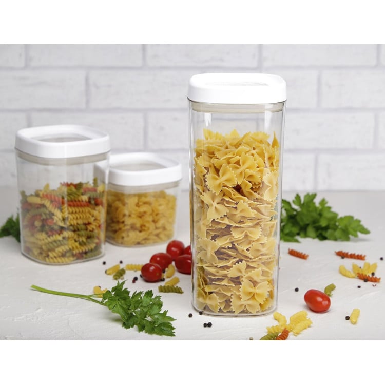Pojemnik spożywczy 1800 ml przezroczysty z szczelną białą pokrywką Galicja Amos 29571
