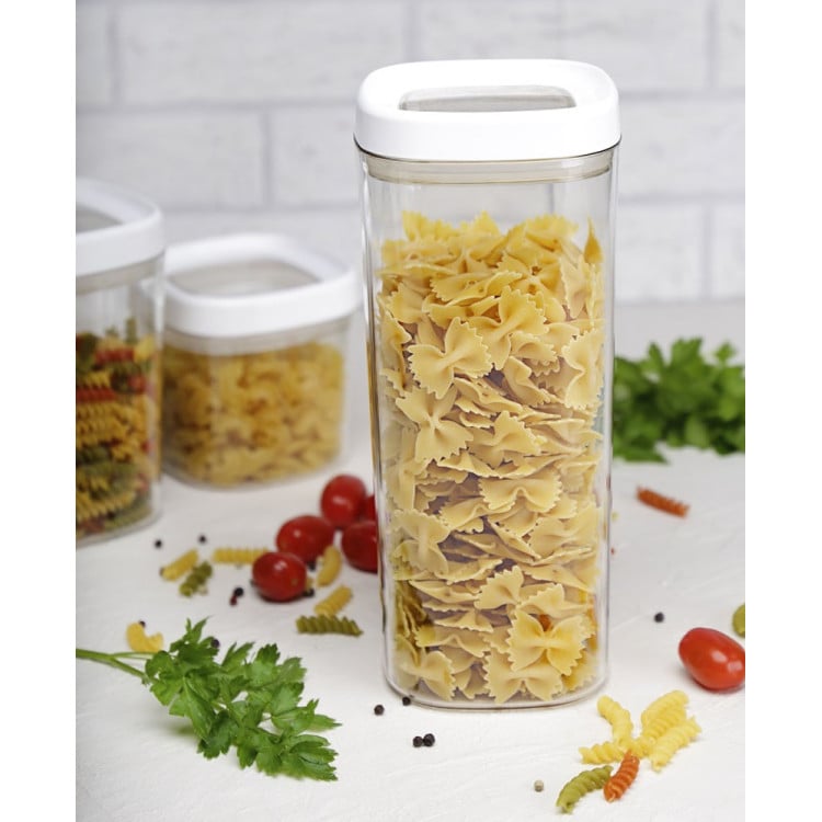 Pojemnik spożywczy 1800 ml przezroczysty z szczelną białą pokrywką Galicja Amos 29571