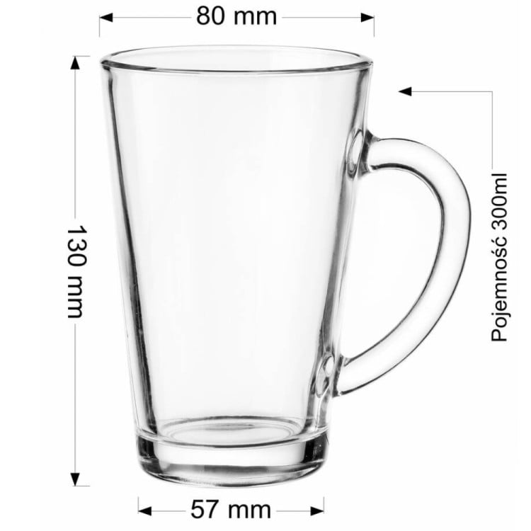 Szklanki do kawy herbaty z uchem 300 ml Glasmark Iwo komplet 6 sztuk z łyżeczkami latte