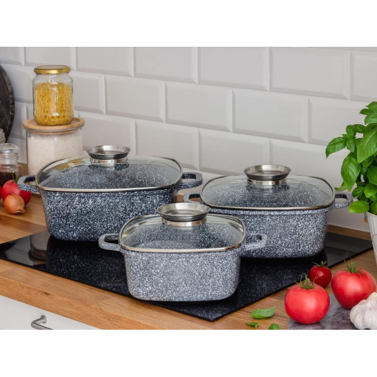 Garnki marmurowe Elitehoff E 7053 zestaw 3 garnków na indukcję