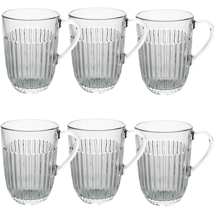 Szklanki do kawy herbaty z uchem 380 ml Florina Comet komplet 6 sztuk w zestawie z długimi łyżeczkami do latte