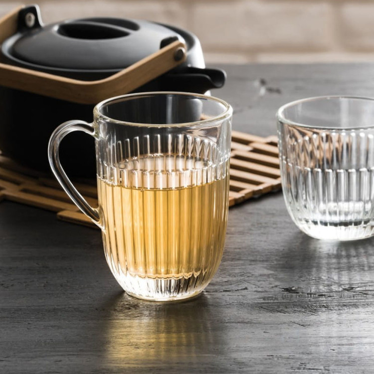 Szklanki do kawy herbaty z uchem 380 ml Florina Comet komplet 6 sztuk w zestawie z długimi łyżeczkami do latte