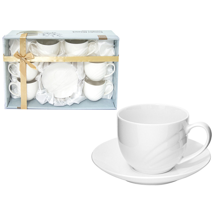 Serwis kawowy biały na 6 osób porcelana zestaw 6 filiżanek ze spodkami Tragar 34634