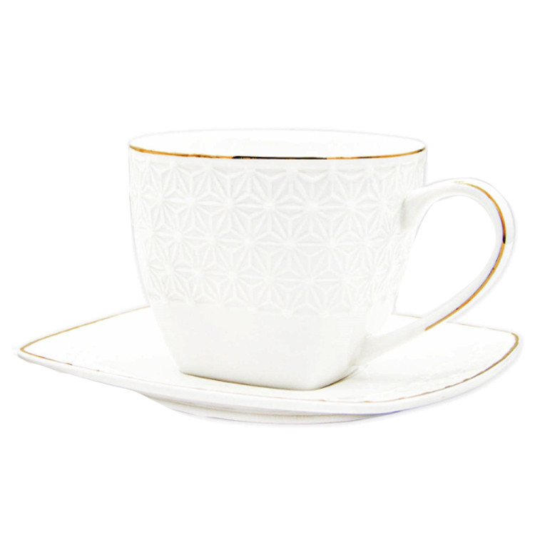Serwis kawowy biały na 6 osób porcelana zestaw 6 filiżanek ze spodkami Tragar 38492