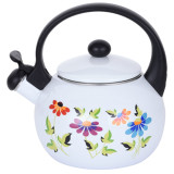 Czajnik tradycyjny z gwizdkiem emaliowany biały 2.2 l Kamille KM-1030 kwiaty