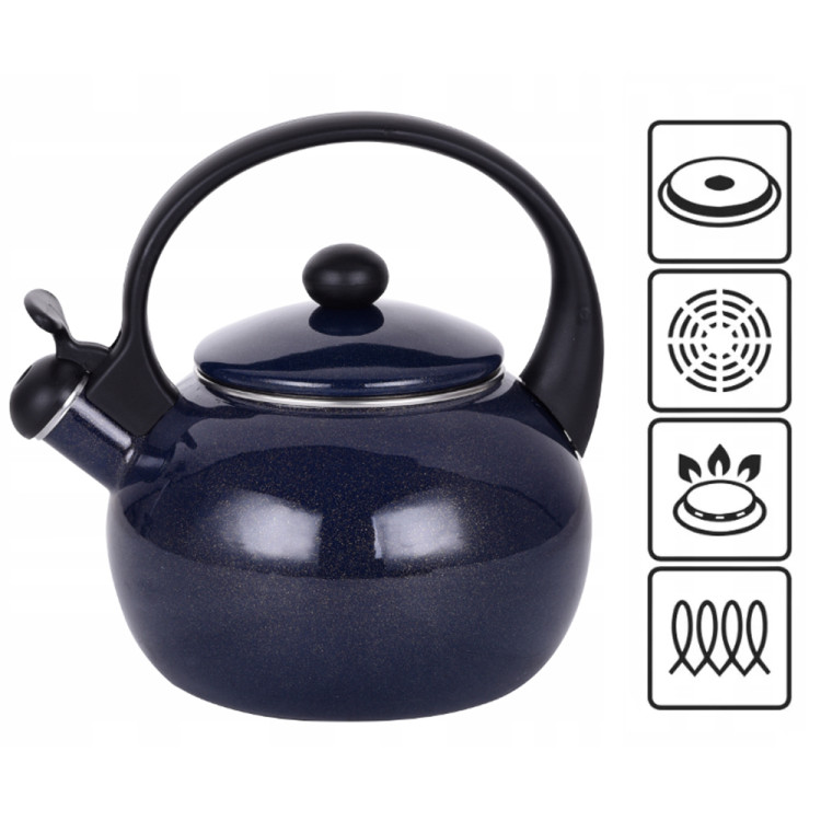 Czajnik tradycyjny z gwizdkiem emaliowany granat 2.2 l Kamille KM-1038B
