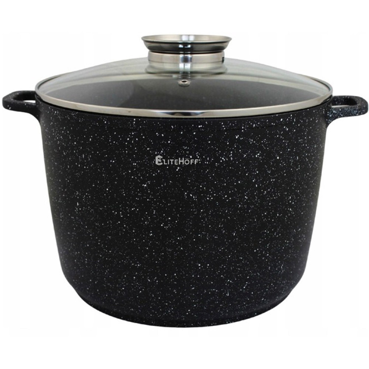 Garnek marmurowy z pokrywką duży czarny 6.5 L indukcja Elitehoff E 7013