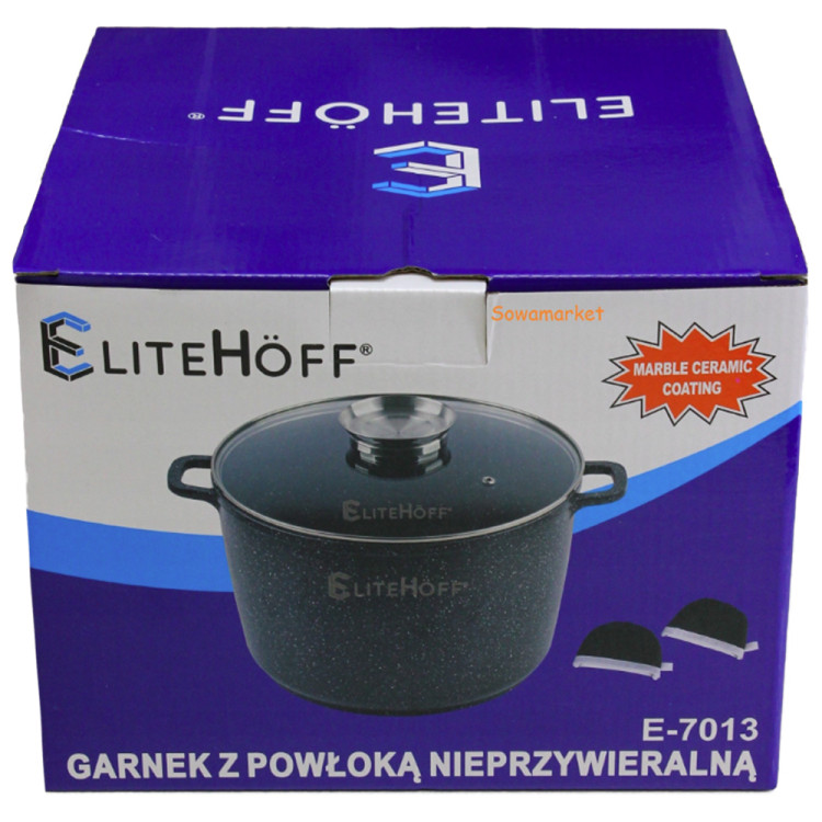 Garnek marmurowy z pokrywką duży czarny 6.5 L indukcja Elitehoff E 7013