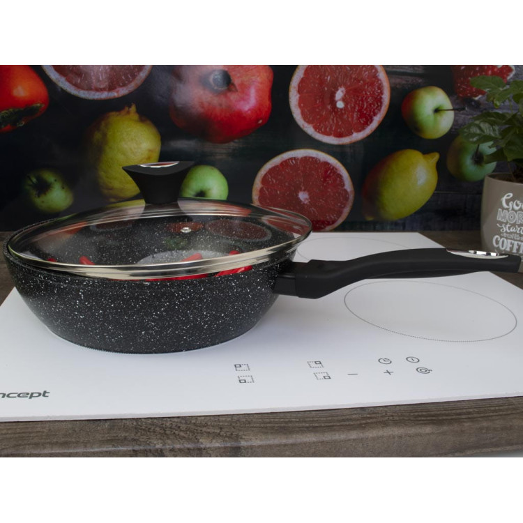 Patelnia głęboka z pokrywką 22 cm mała Krisberg KR 2678 powłoka marmurkowa indukcyjna gaz