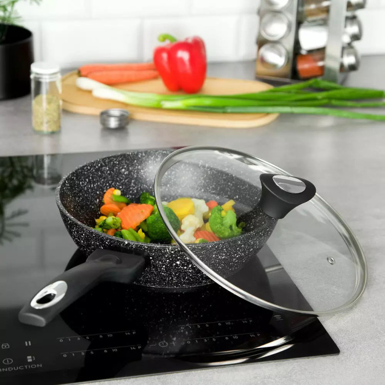 Patelnia głęboka z pokrywką 22 cm mała Krisberg KR 2678 powłoka marmurkowa indukcyjna gaz